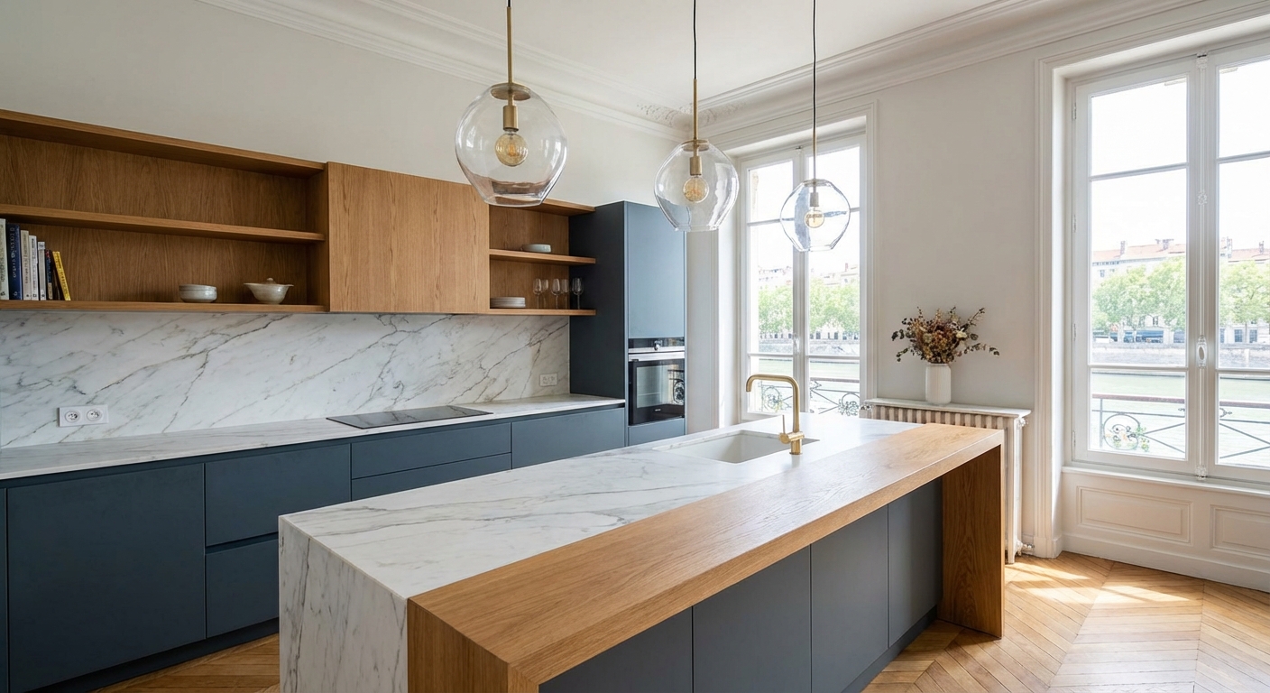 Rénovation d'appartement — cuisine moderne après travaux